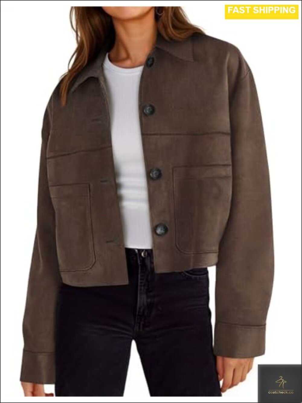 Faux Suede Cropped Jacket Button Lapel Women's Casual